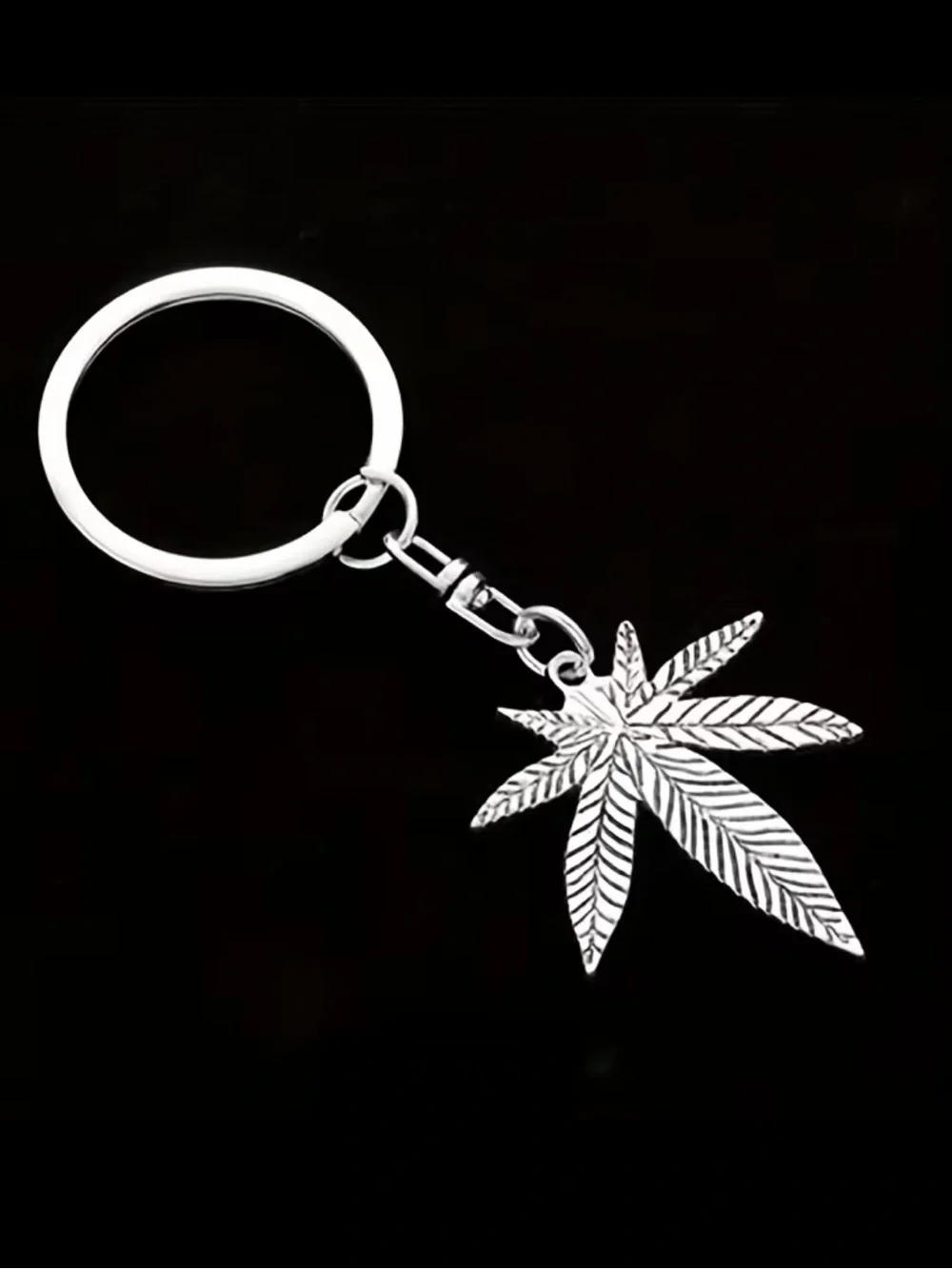 420 Silver Leaf Charm Keychain